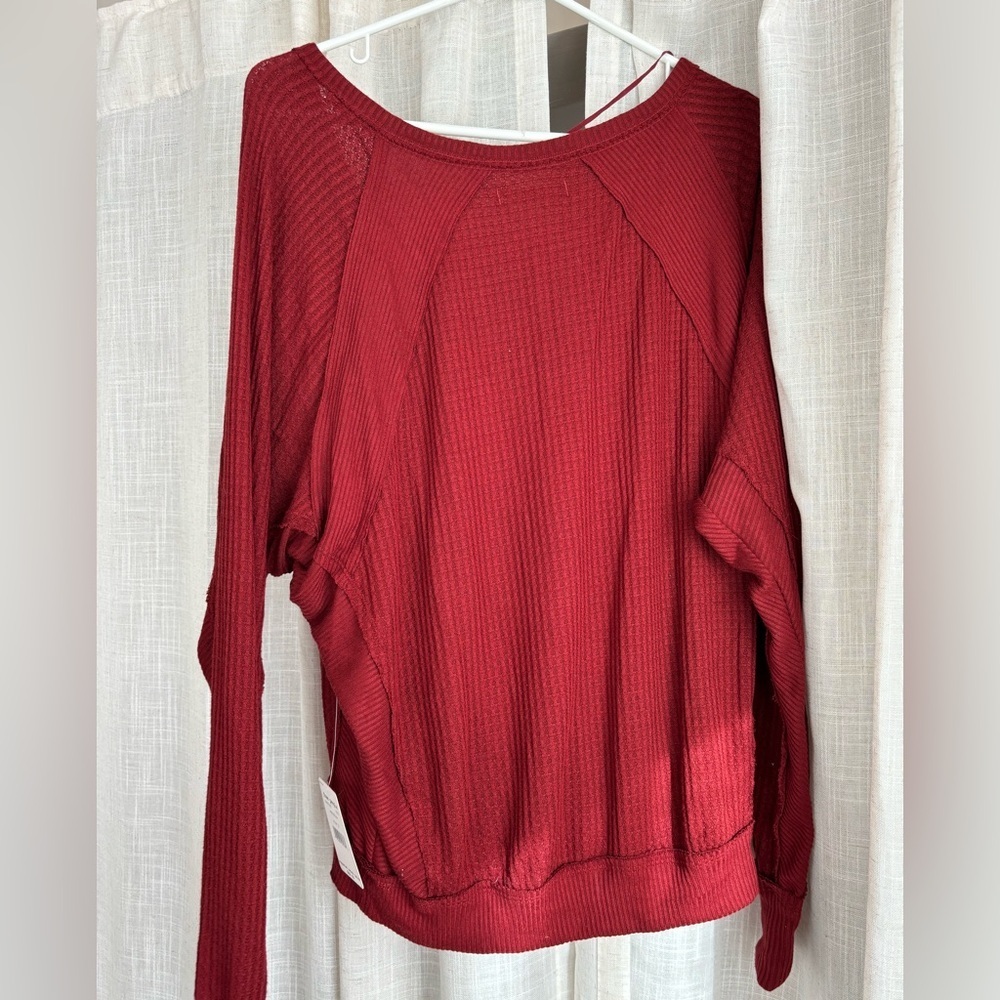 NWT | free people long sleeve, textured red v-neck shirt - Picture 3 of 5